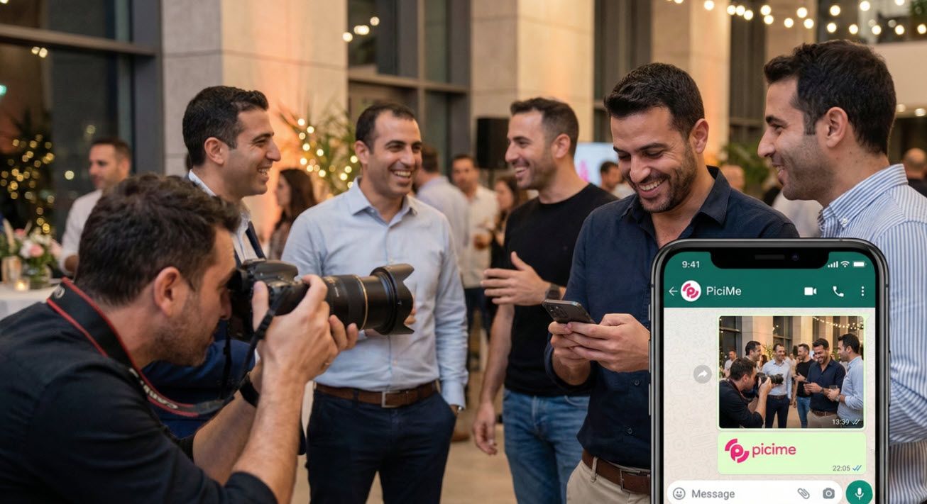 גלו איך PiciMe משדרגת צילום אירוע חברה באמצעות זיהוי פנים, שיתוף תמונות מיידי בוואטסאפ וכלים מתקדמים לצלמים ומפיקים ליצירת חוויה ארגונית בלתי נשכחת.
