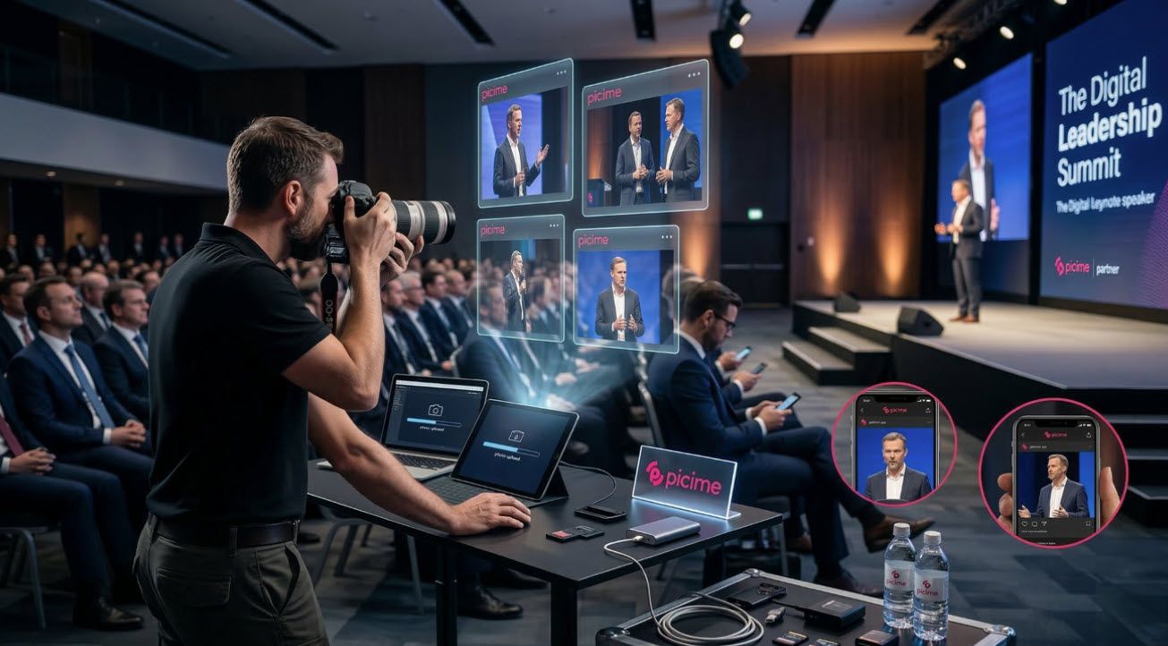 שדרגו אירועי חברה עם פתרונות אינטראקטיביים לאירועים עסקיים: שיתוף תמונות בוואטסאפ בזמן אמת, זיהוי פנים וגלריות חכמות למיתוג מקסימלי של הכנס והמותג שלכם.