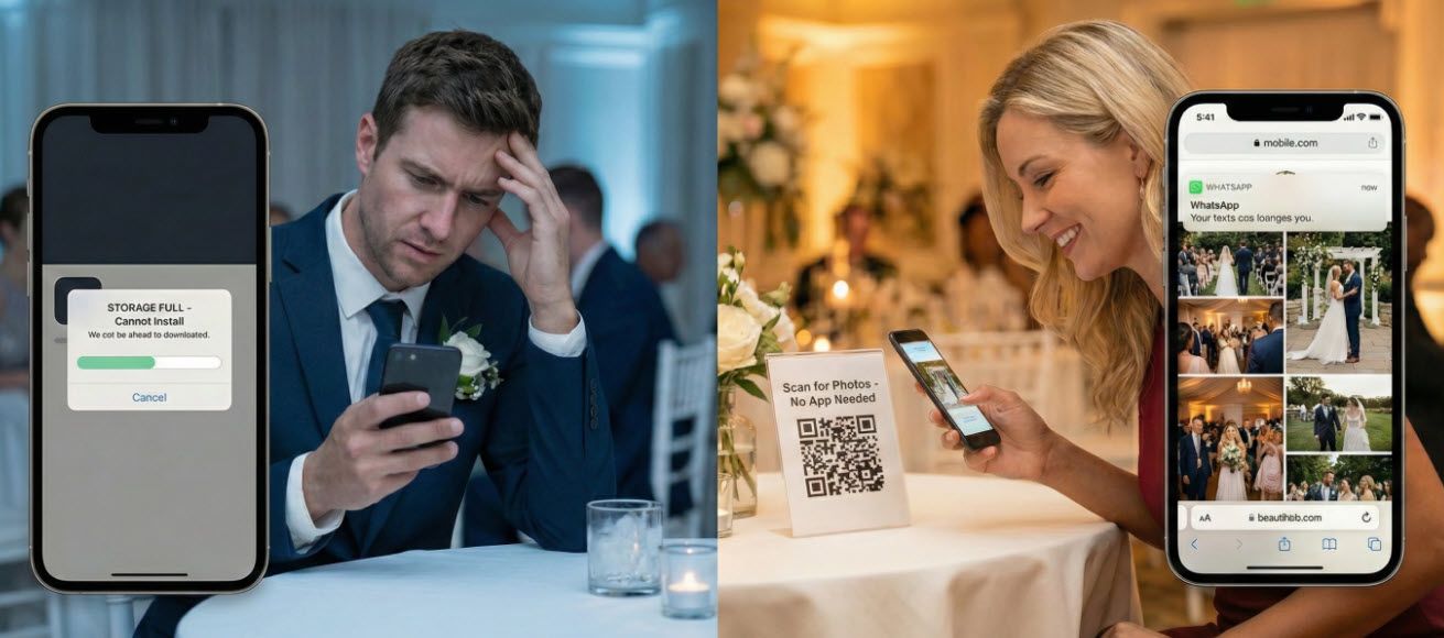 אורחים שונאים להוריד אפליקציות חד פעמיות. גלו איך לשתף תמונות ולנהל אירוע דרך הדפדפן והוואטסאפ, ולהשיג 100% מעורבות במינימום מאמץ.